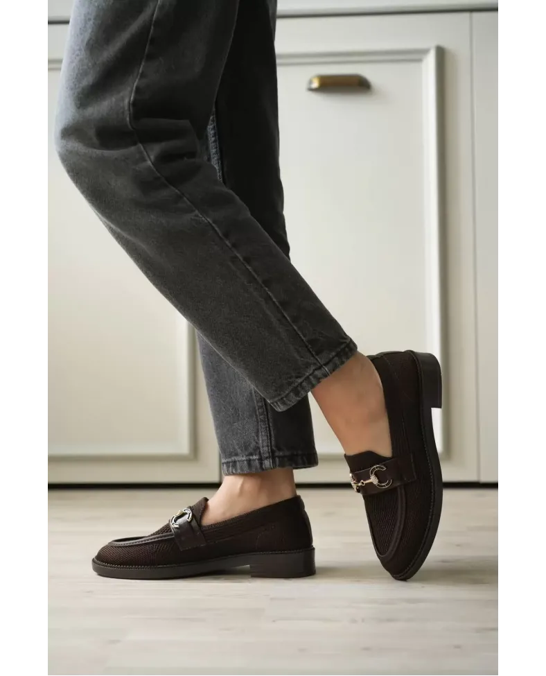 Acı Kahve Kadın Loafer Metal Tokalı Rahat Günlük Ayakkabı TR30MS02C