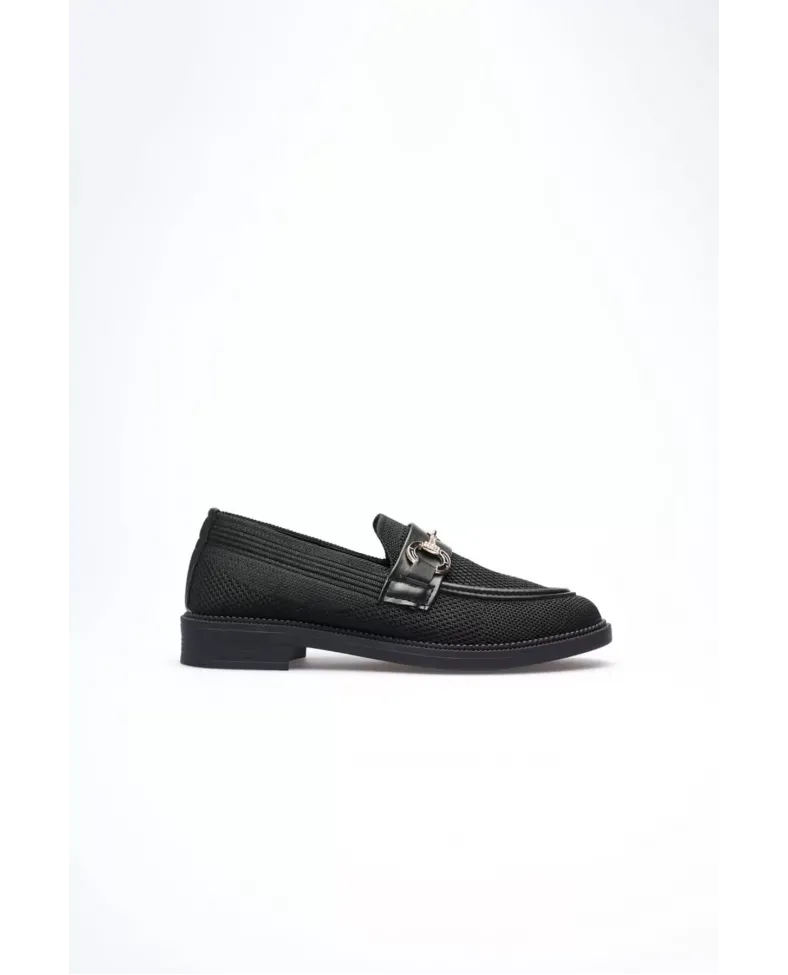 Siyah Kadın Loafer Metal Tokalı Rahat Günlük Ayakkabı TR30MS02A