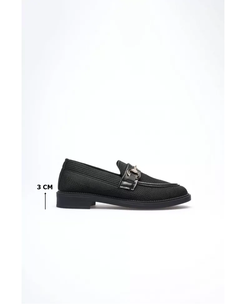 Siyah Kadın Loafer Metal Tokalı Rahat Günlük Ayakkabı TR30MS02A