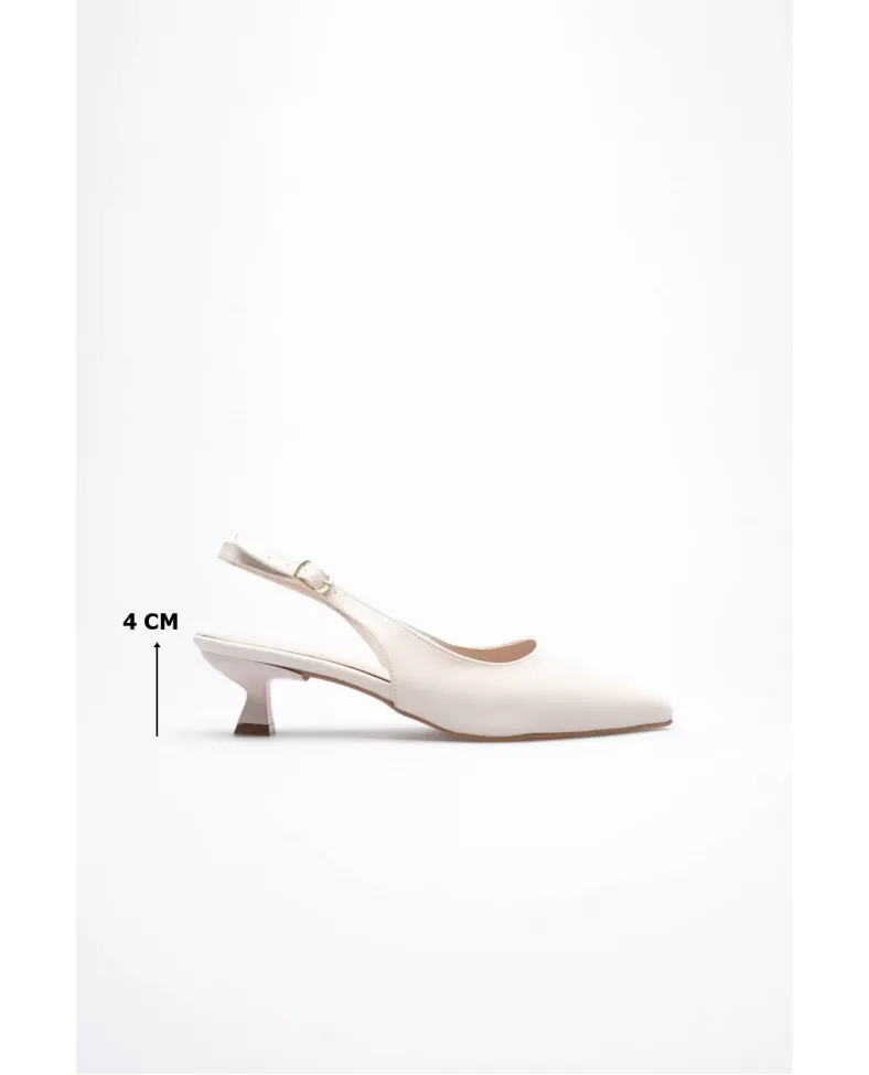 Kadın Bej Sivri Burun Slingback Kısa Topuklu Ayakkabı TR20MS04B