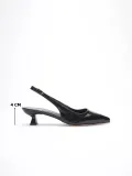 Kadın Siyah Kırışık Rugan Sivri Burun Slingback Kısa Topuklu Ayakkabı TR20MS04C