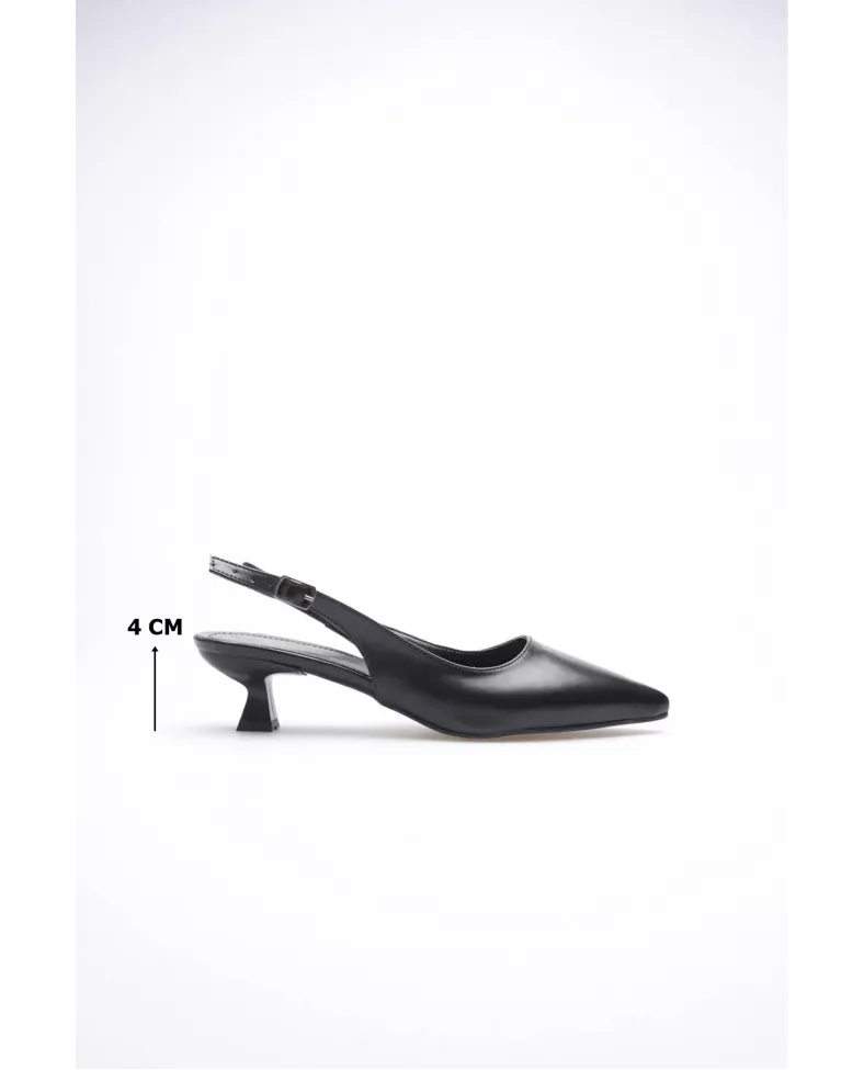 Kadın Siyah Sivri Burun Slingback Kısa Topuklu Ayakkabı TR20MS04A