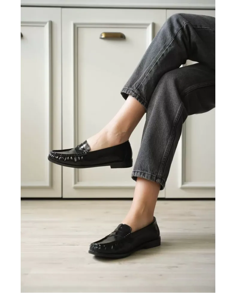 Siyah Parlak Deri Görünümlü Penny Loafer TR88MS02A