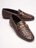Kadın Acı Kahve Örgü Dokulu Metal Tokalı Loafer Rahat Günlük Ayakkabı TR23MS09C