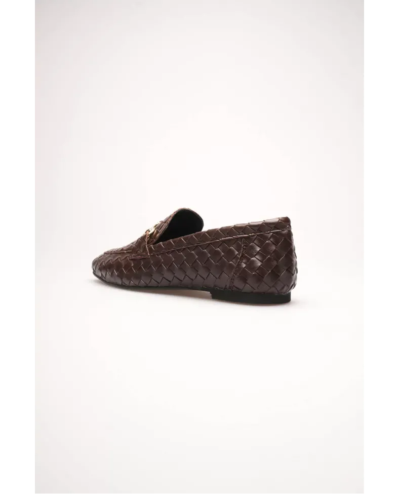 Kadın Acı Kahve Örgü Dokulu Metal Tokalı Loafer Rahat Günlük Ayakkabı TR23MS09C