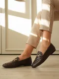 Kadın Acı Kahve Örgü Dokulu Metal Tokalı Loafer Rahat Günlük Ayakkabı TR23MS09C