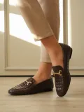 Kadın Acı Kahve Örgü Dokulu Metal Tokalı Loafer Rahat Günlük Ayakkabı TR23MS09C