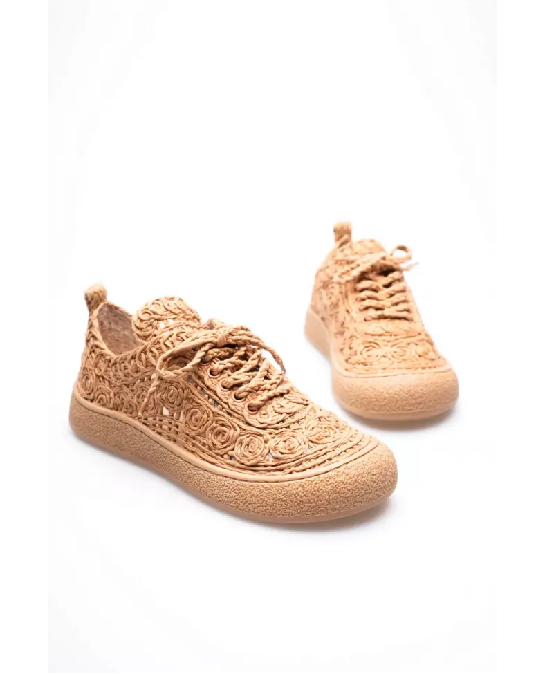 Kadın Taba Örgü Detaylı Günlük Sneaker Rahat ve Hafif Spor Ayakkabı TR01MY01D Somersan Giyim | Kadın, Erkek ve Çocuk Moda