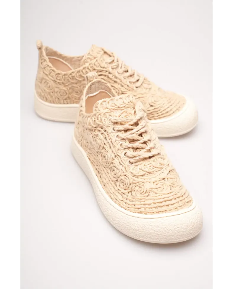Kadın Bej Örgü Detaylı Günlük Sneaker Rahat ve Hafif Spor Ayakkabı TR01MY01C Somersan Giyim | Kadın, Erkek ve Çocuk Moda