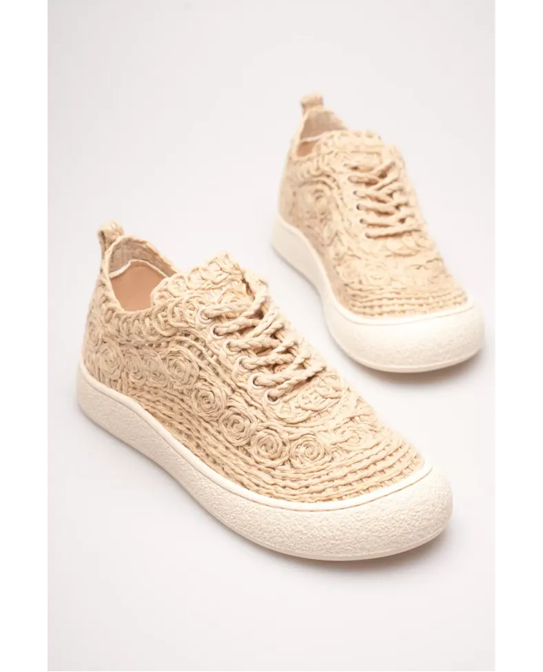 Kadın Bej Örgü Detaylı Günlük Sneaker Rahat ve Hafif Spor Ayakkabı TR01MY01C Somersan Giyim | Kadın, Erkek ve Çocuk Moda