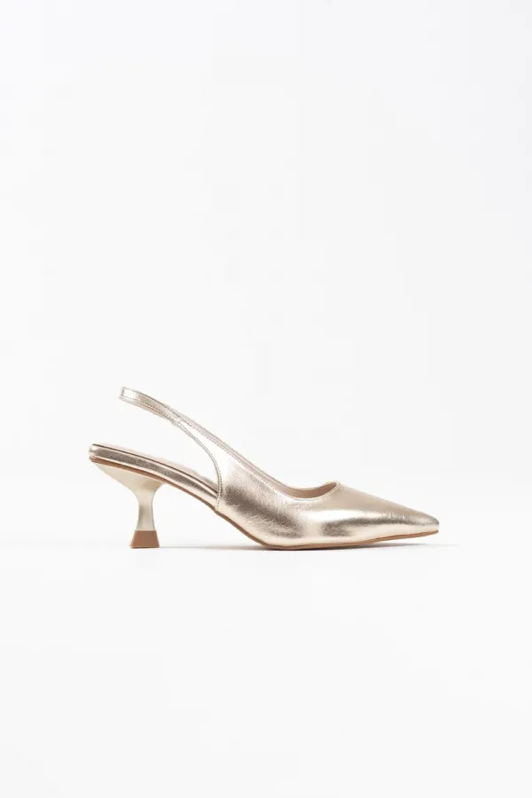 Kadın Altın Kırışık Rugan Topuklu Ayakkabı TR08MS08E