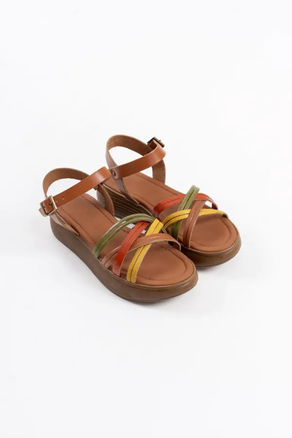 Çok Renkli Hakiki Deri Sandalet TR31MY56B