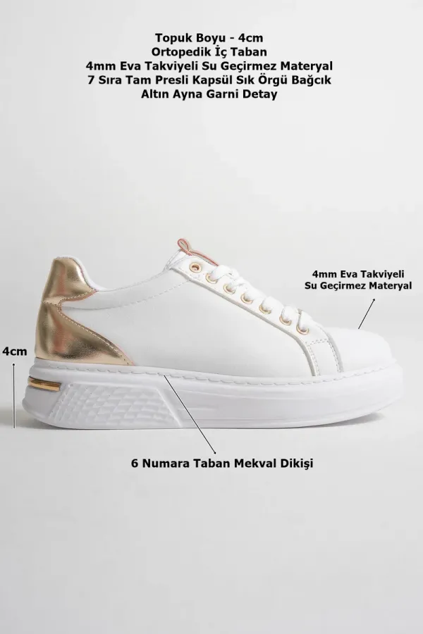 Altın Detaylı Beyaz Kadın Spor Ayakkabı TR01MS03E