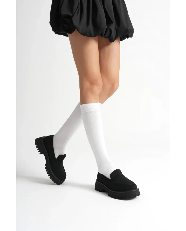 Kadın Günlük Siyah Süet Loafer Ayakkabı TR10MS02C