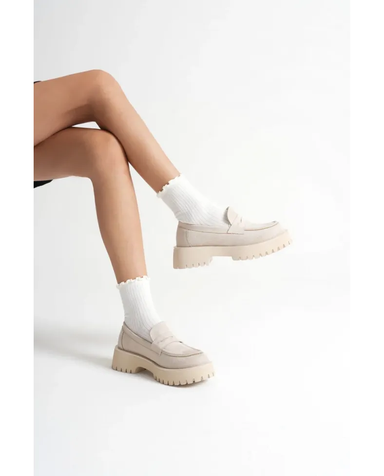 Kadın Günlük Bej Süet Loafer Ayakkabı TR10MS02D
