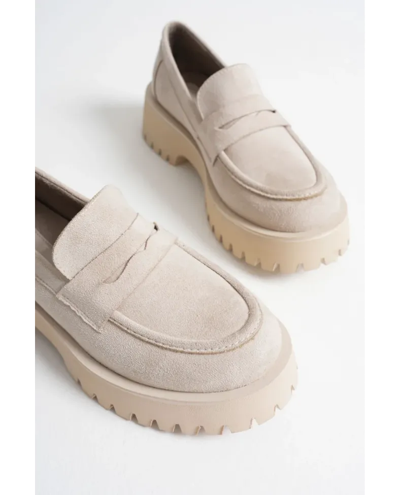 Kadın Günlük Bej Süet Loafer Ayakkabı TR10MS02D