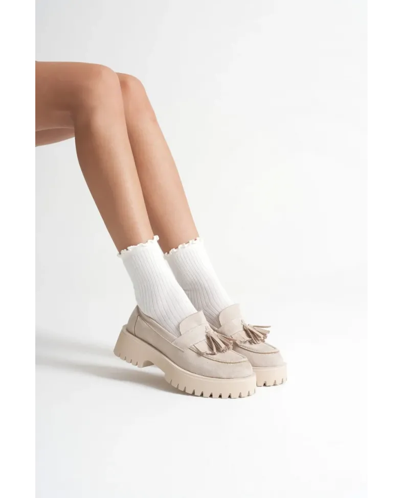 Kadın Günlük Bej Süet Loafer Ayakkabı TR10MS03D