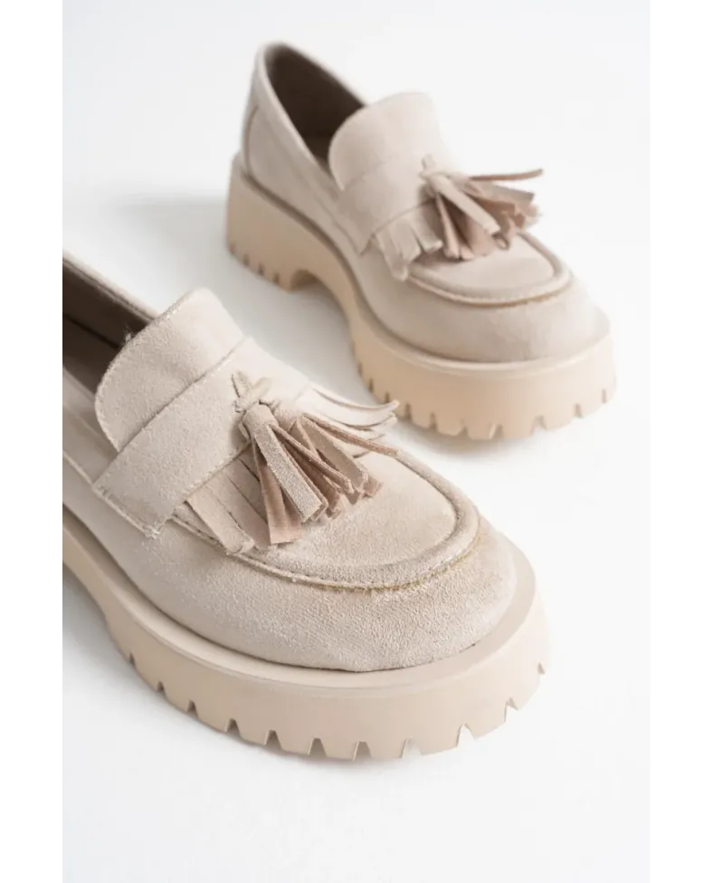 Kadın Günlük Bej Süet Loafer Ayakkabı TR10MS03D