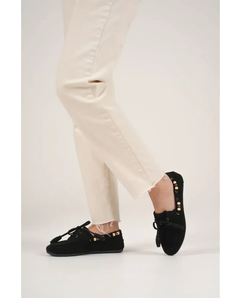 Kadın Siyah Boncuklu Günlük Süet Ayakkabı TR27MS07A