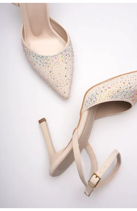 Kadın Bej Taşlı Topuklu Ayakkabı TR08MS22B