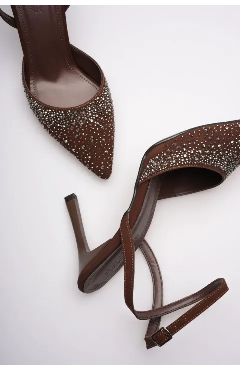 Kadın Acı Kahve Taşlı Topuklu Ayakkabı TR08MS22C