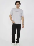 Unisex Bisiklet Yaka Slim fit T-Shirt- Boyalı Gri