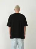 Unisex Baskılı Bisiklet Yaka Oversize T-Shirt - Siyah