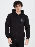 Erkek Kapüşonlu Baskılı Fermuarlı Hırka - Siyah
