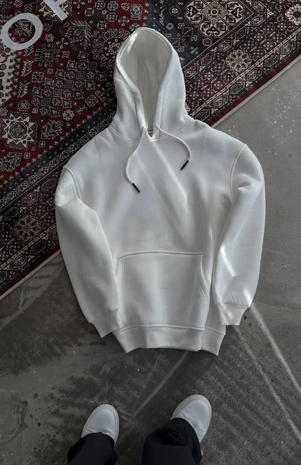 Kapüşonlu Üç İplik Penye Basic SweatShirt - Beyaz Somersan Giyim | Kadın, Erkek ve Çocuk Moda