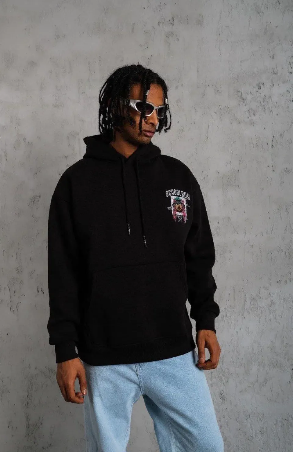 Erkek SCHOOL BOY Baskılı Kapüşonlu Sweat - Siyah