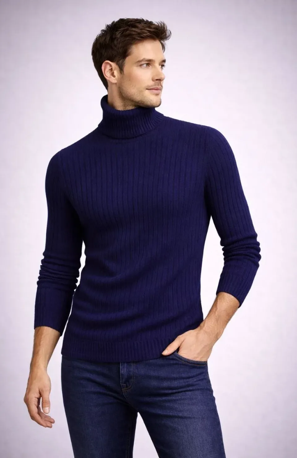 Erkek Balıkcı Yaka Bağazlı Triko Kazak Pamuklu Kalın Fitilli Dokuma, Regular Fit Uzun Kollu Kışlık Model - Lacivert Somersan Giyim | Kadın, Erkek ve Çocuk Moda