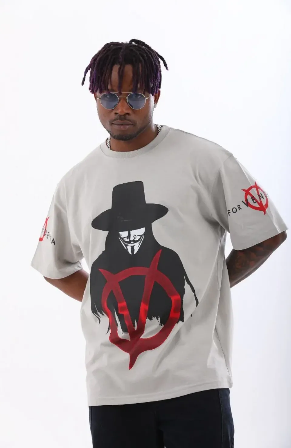 Unisex Oversize Baskılı Bisiklet Yaka T-Shirt - Gri