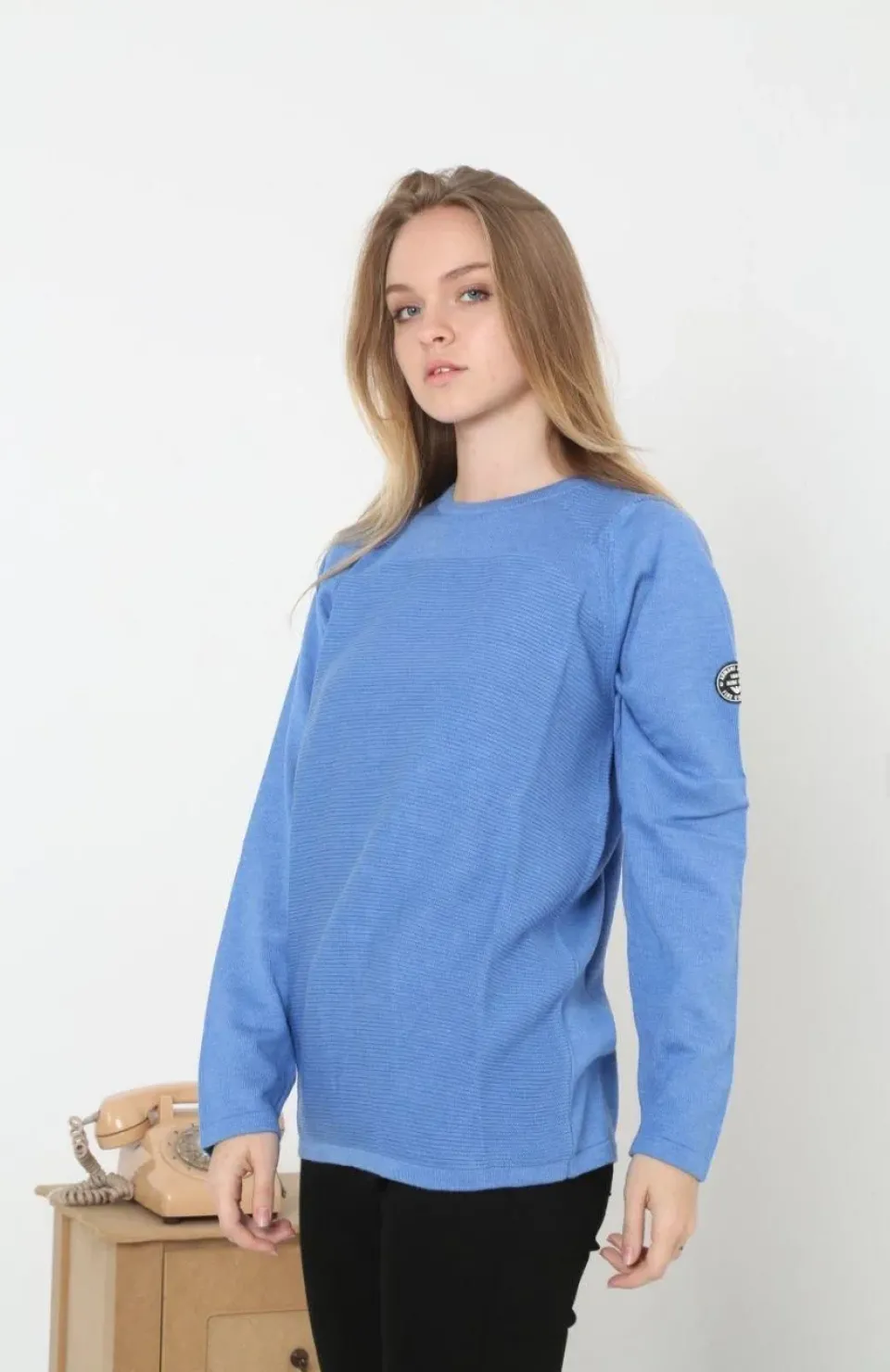 Kadın Biskilet Yaka Kolu Armalı - Mavi Somersan Giyim | Kadın, Erkek ve Çocuk Moda