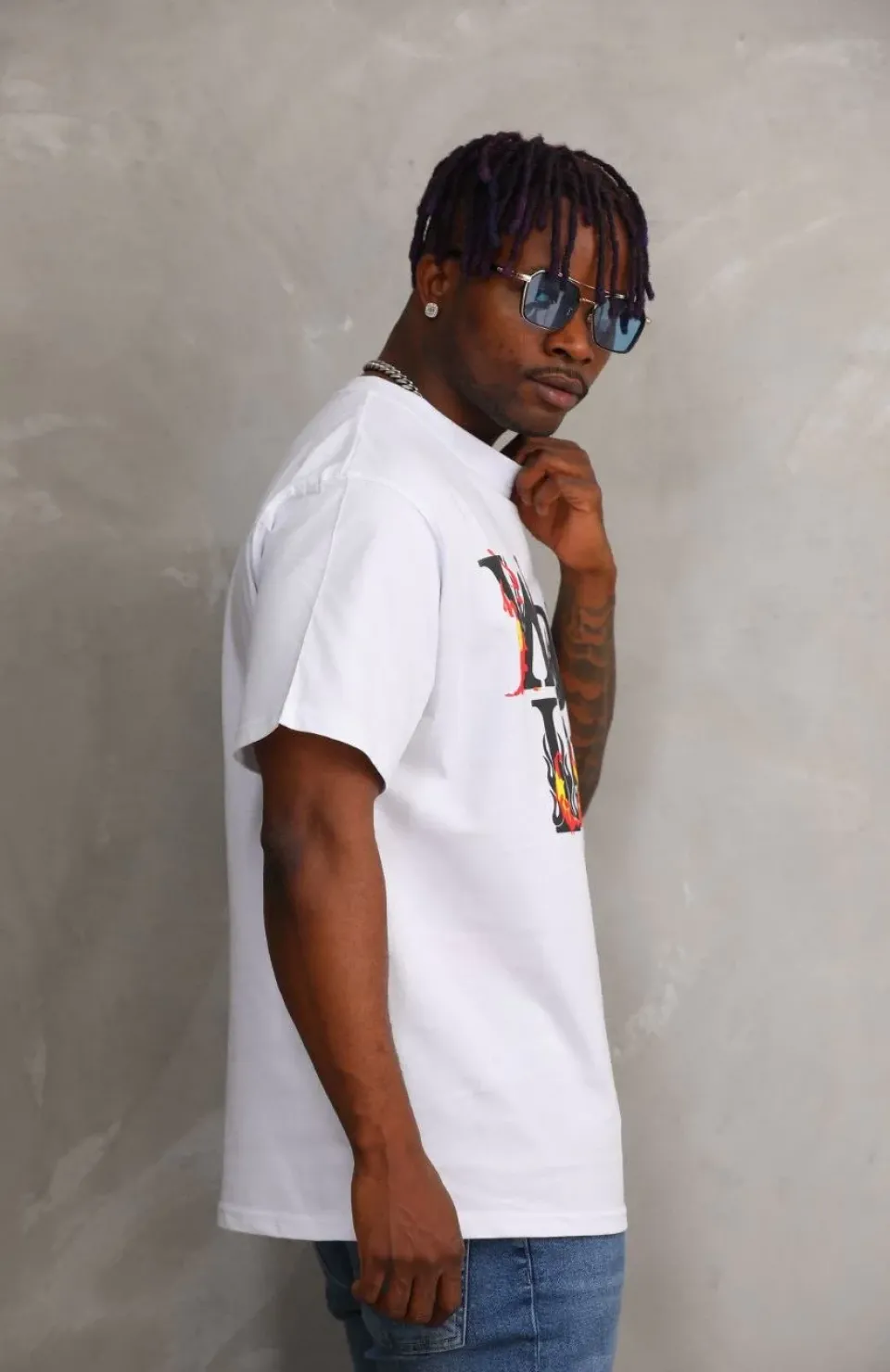 Unisex Baskılı Oversize T-Shirt - Beyaz