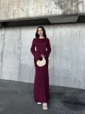 Acık Sırt Detaylı Maxi Uzun Boy Elbise- Bordo