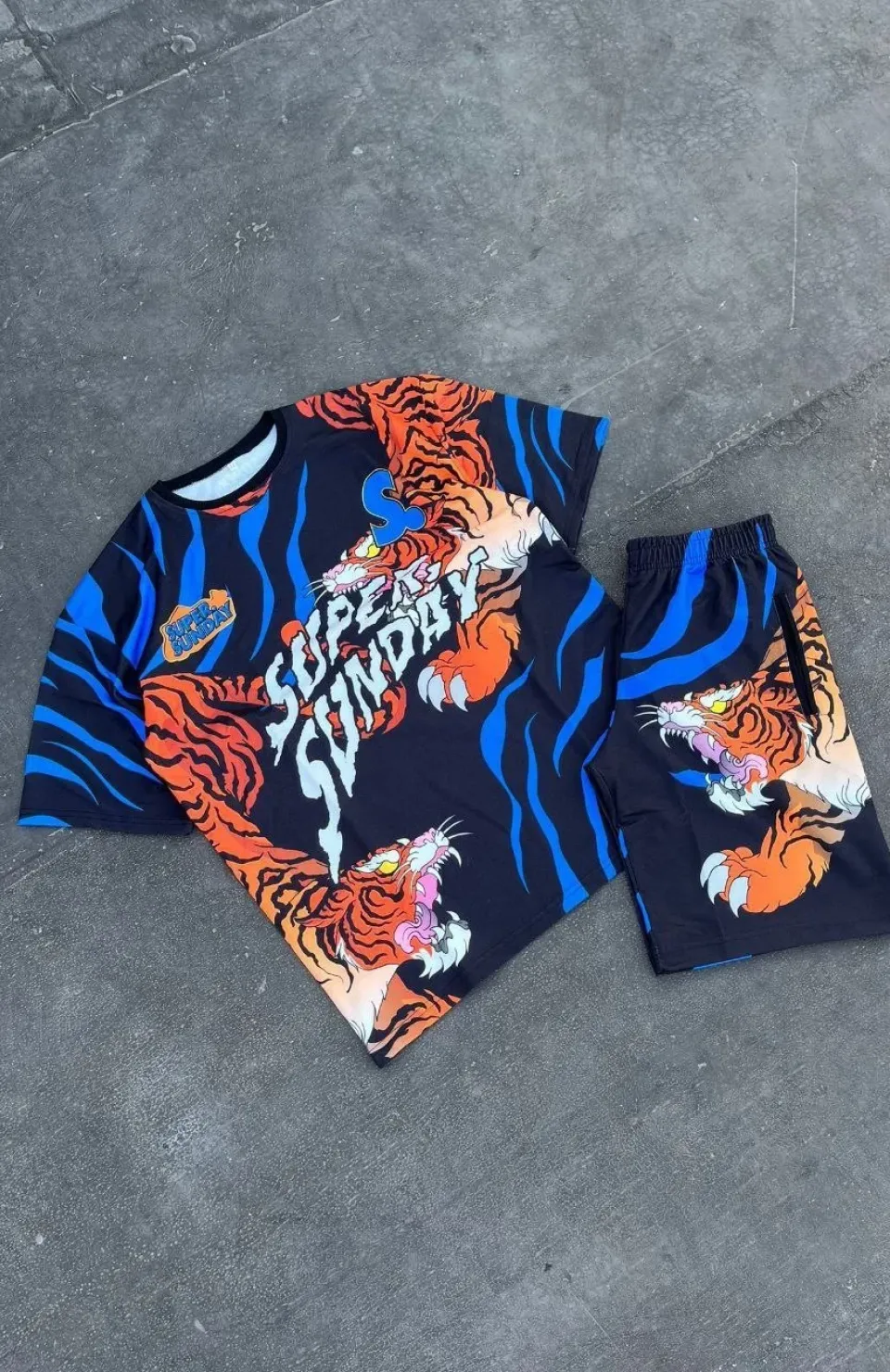 Erkek Dijital Baskılı Şortlu Takım - Mavi