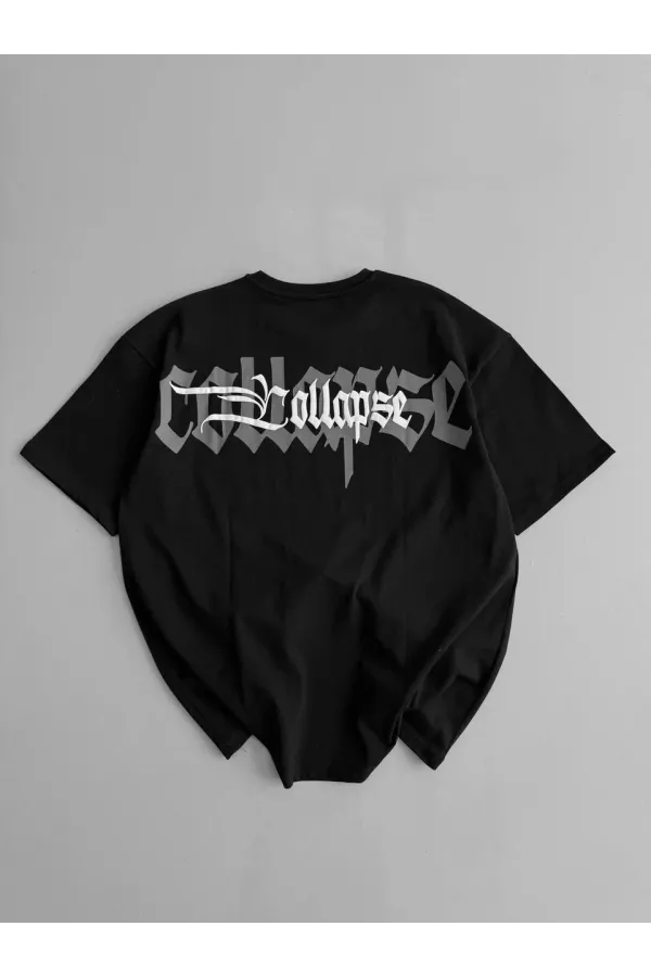 20/1 Penye Compack Unisex Baskılı Oversize Bisiklet Yaka Kısa Kol Yazlık T-shirt - Siyah