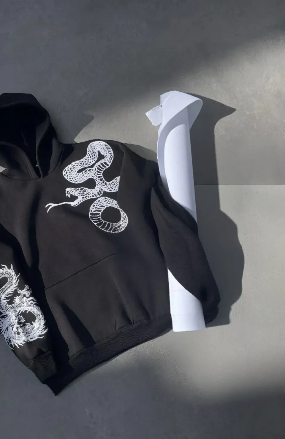 Uzun Kol Kapüşonlu Baskılı SweatShirt - Siyah