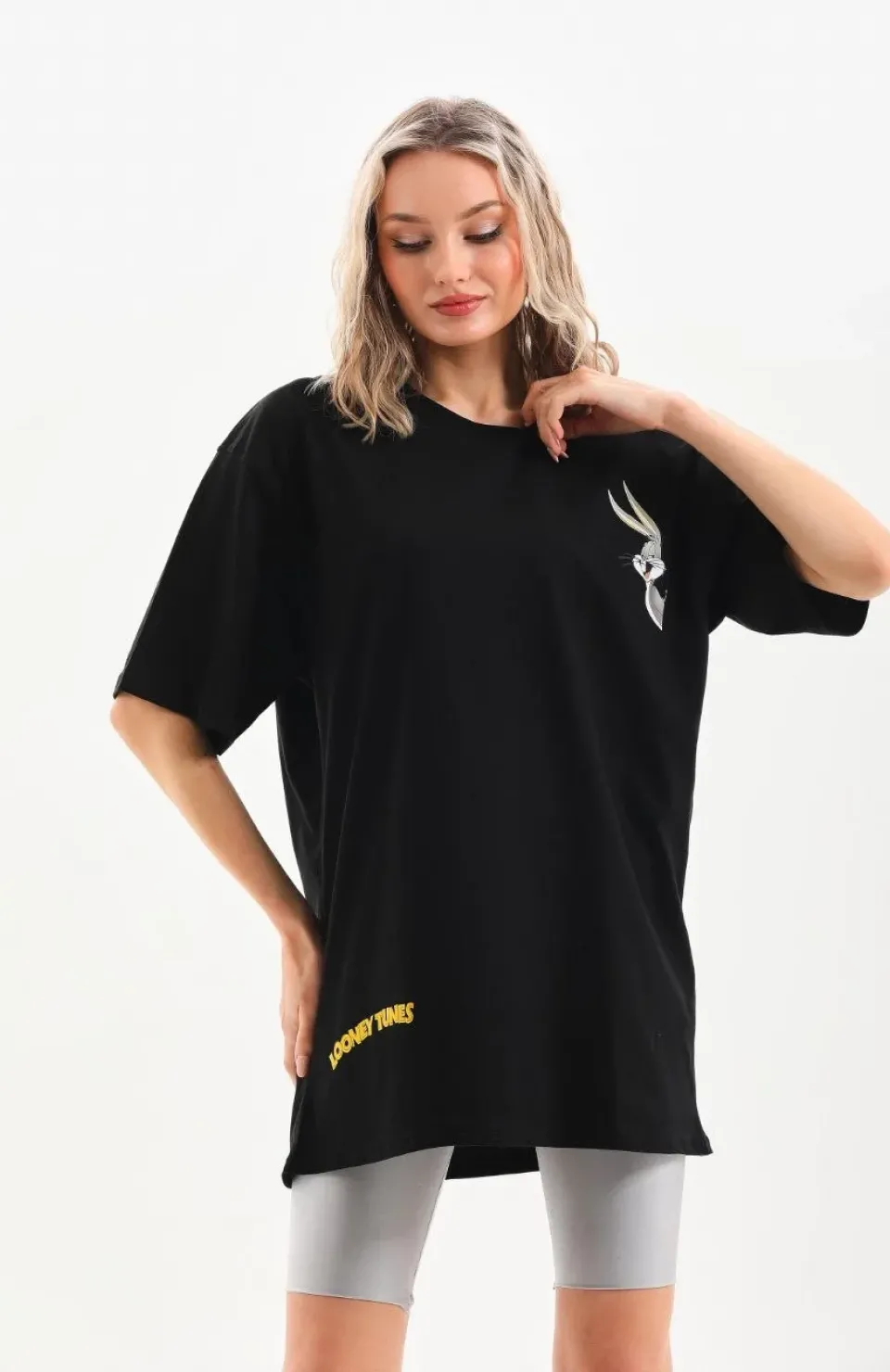 Unisex Baskılı Oversize T-Shirt - Siyah