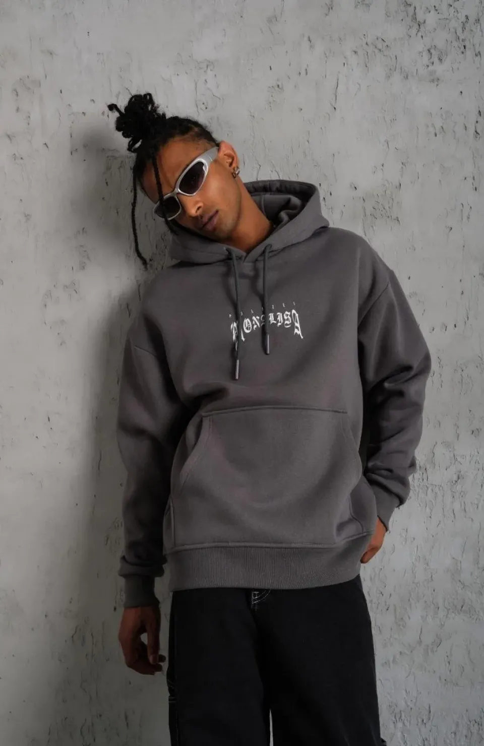 Erkek Baskılı Kapüşonlu ve Kanguru Cepli Sweat- Gri Somersan Giyim | Kadın, Erkek ve Çocuk Moda