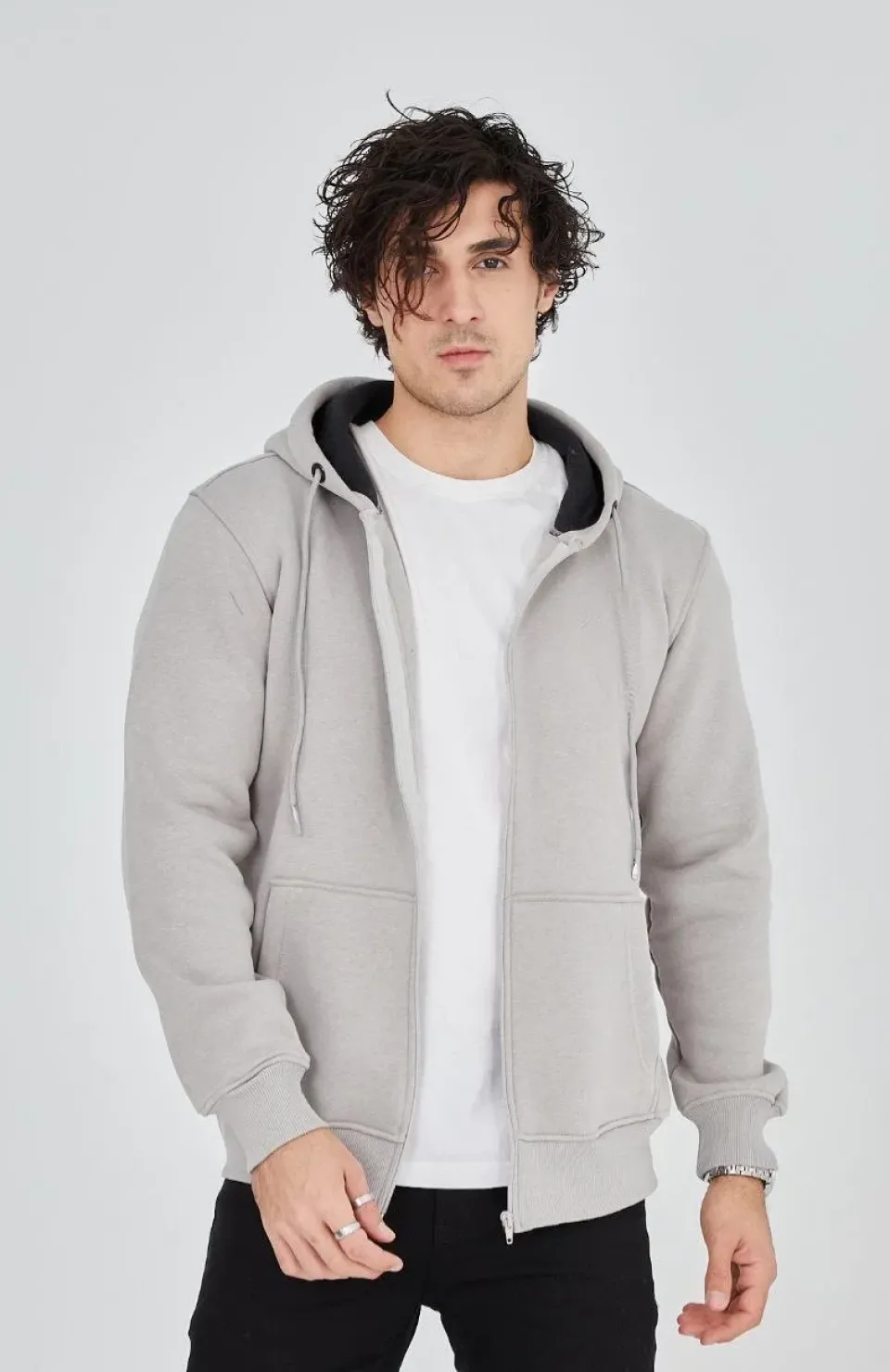 Unisex Tam Fermuarlı Kapşonlu  SweatShirt - Boyalı Gri Somersan Giyim | Kadın, Erkek ve Çocuk Moda