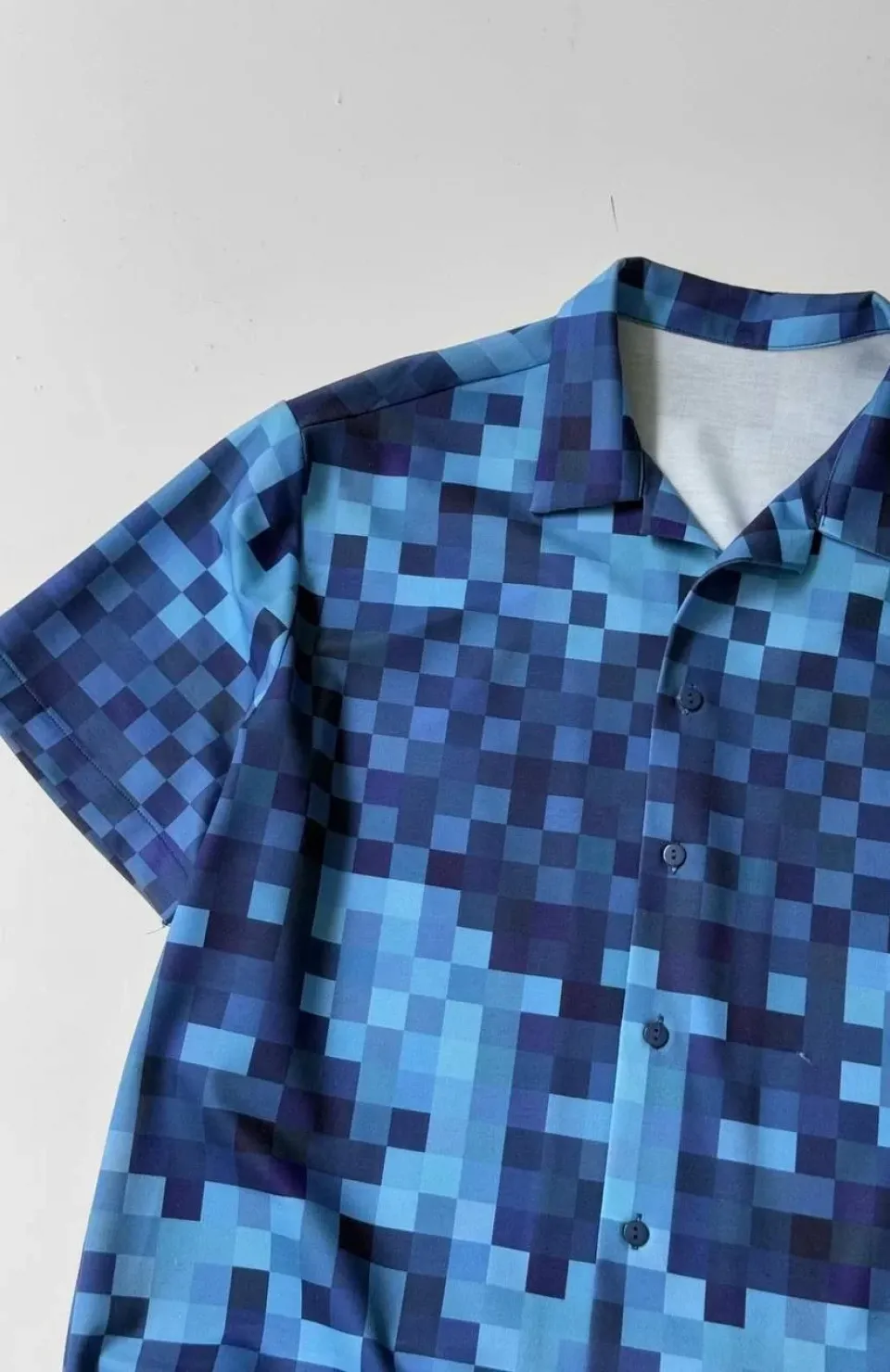 İki İplik Kumaş Baskılı Gömlek - Mavi