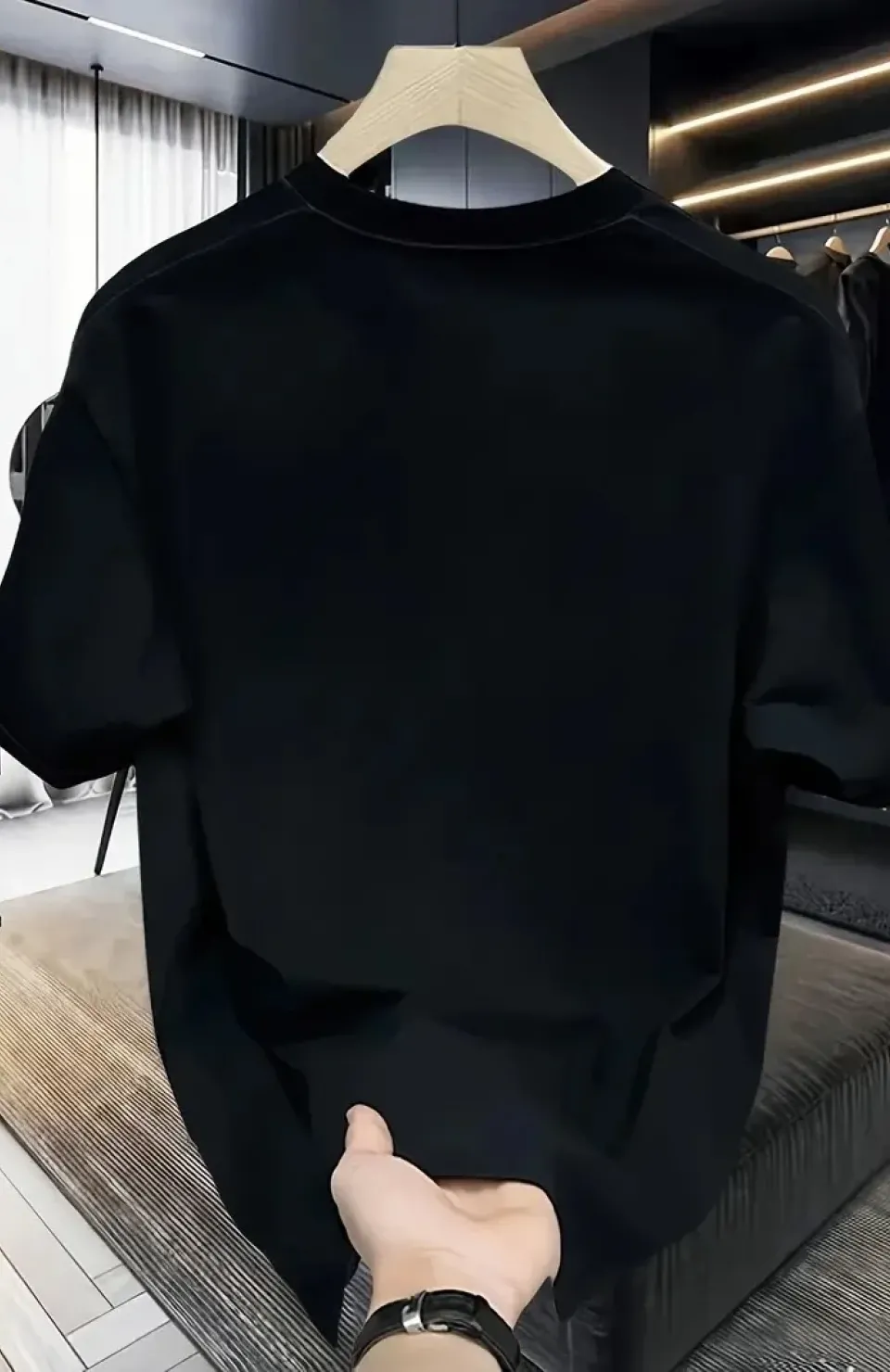 Rahat Bisiklet Yaka Tişört, Yaratıcı Karikatür Baskı - Yumuşak Polyester, Her Mevsim Giyilebilir- Siyah