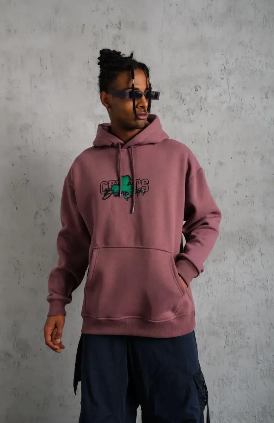 Erkek Baskılı Kapüşonlu ve Kordon İpli Sweat - Gül Kurusu Somersan Giyim | Kadın, Erkek ve Çocuk Moda