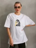 Unisex Baskılı Oversize T-Shirt - Beyaz