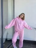 Nakış İşlemeli Üç İplik Sweat Takım- Pembe