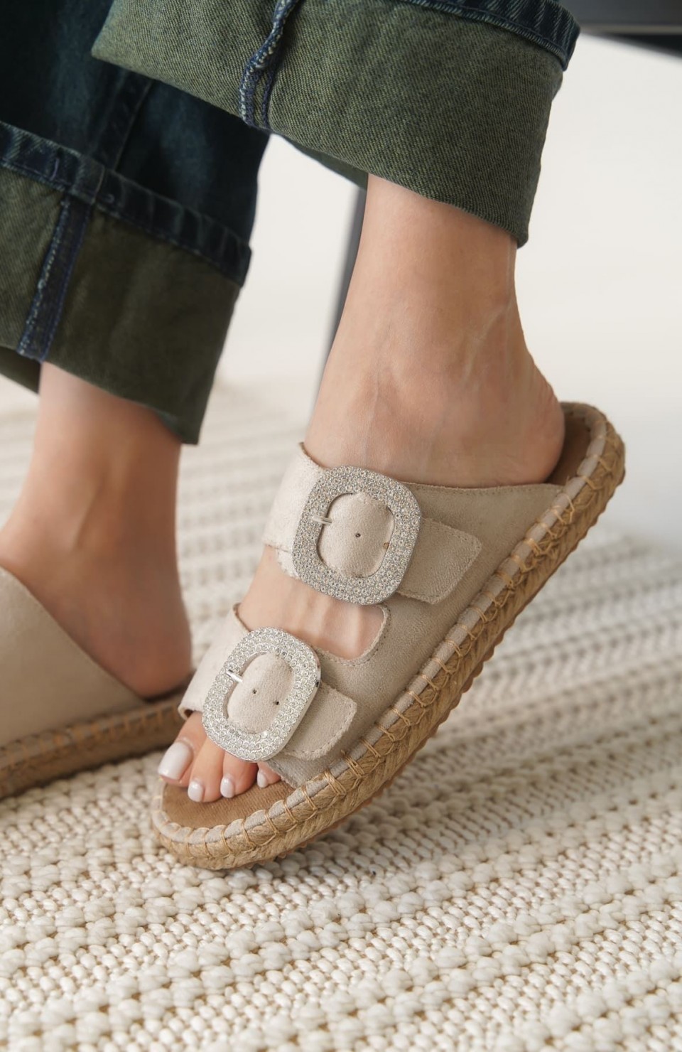 Süet Bej Taşlı Kadın Terlik TR35MY05B Somersan Giyim | Kadın, Erkek ve Çocuk Moda