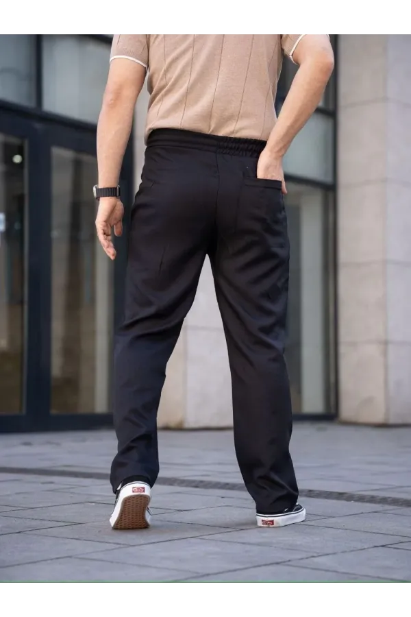 Erkek Keten Cepli Çıma Dikişli jogger Buggy Pantalon Rahat kalıp - Siyah