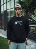 Üç İplik Bisiklet Yaka Baskılı SweatShirt - Siyah