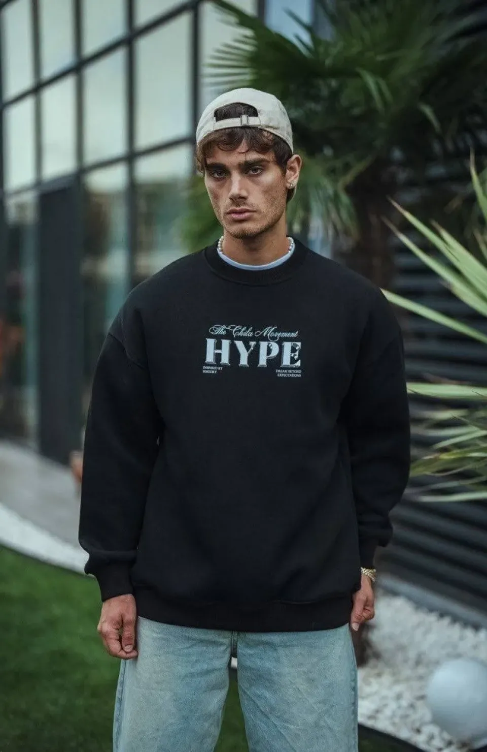 Üç İplik Bisiklet Yaka Baskılı SweatShirt - Siyah